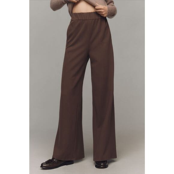 Anthropologie Tall NWT Maeve Stretch Knit Brown Wide Leg Pull On Pants XS - Picture 1 of 10